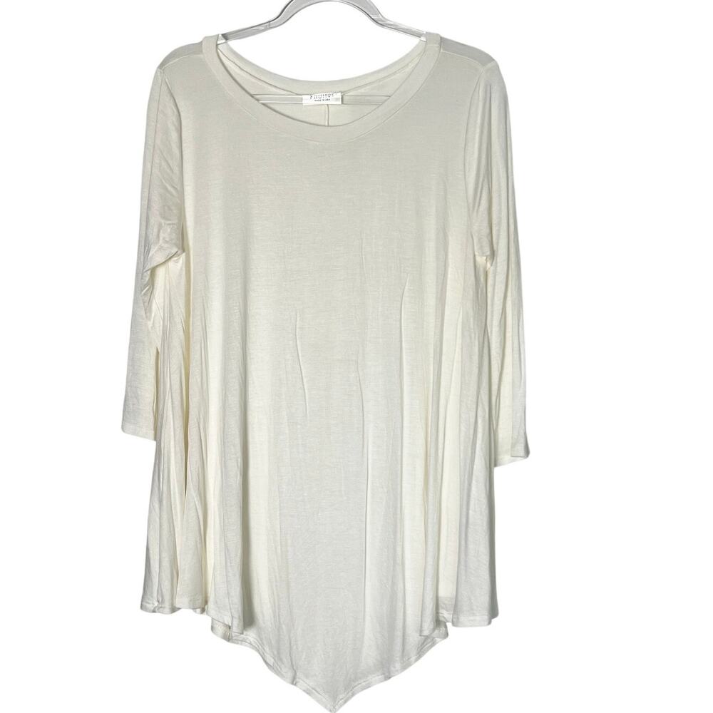 Frumos Tunic Women's Size 1X Ivory 3/4 Sleeve Swing High-Low Hemline